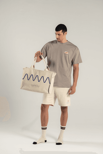 The Getaway Tote Bag Cream and blue